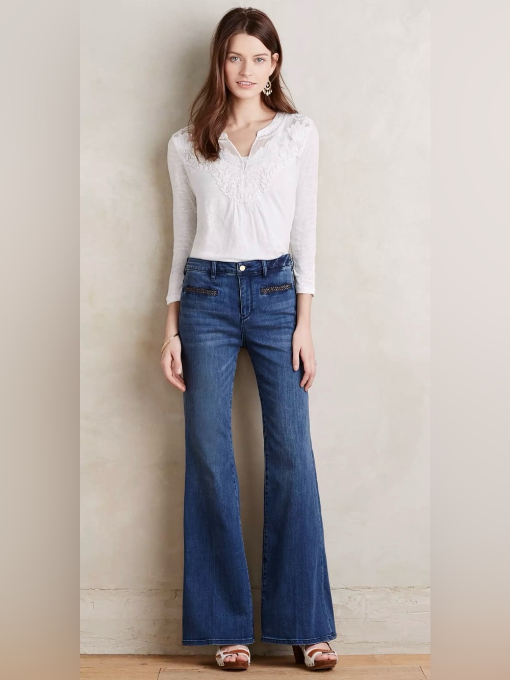 Anthropologie Pilcro Leather Trim High Rise Stet Flare Jeans in Jerry Size 26